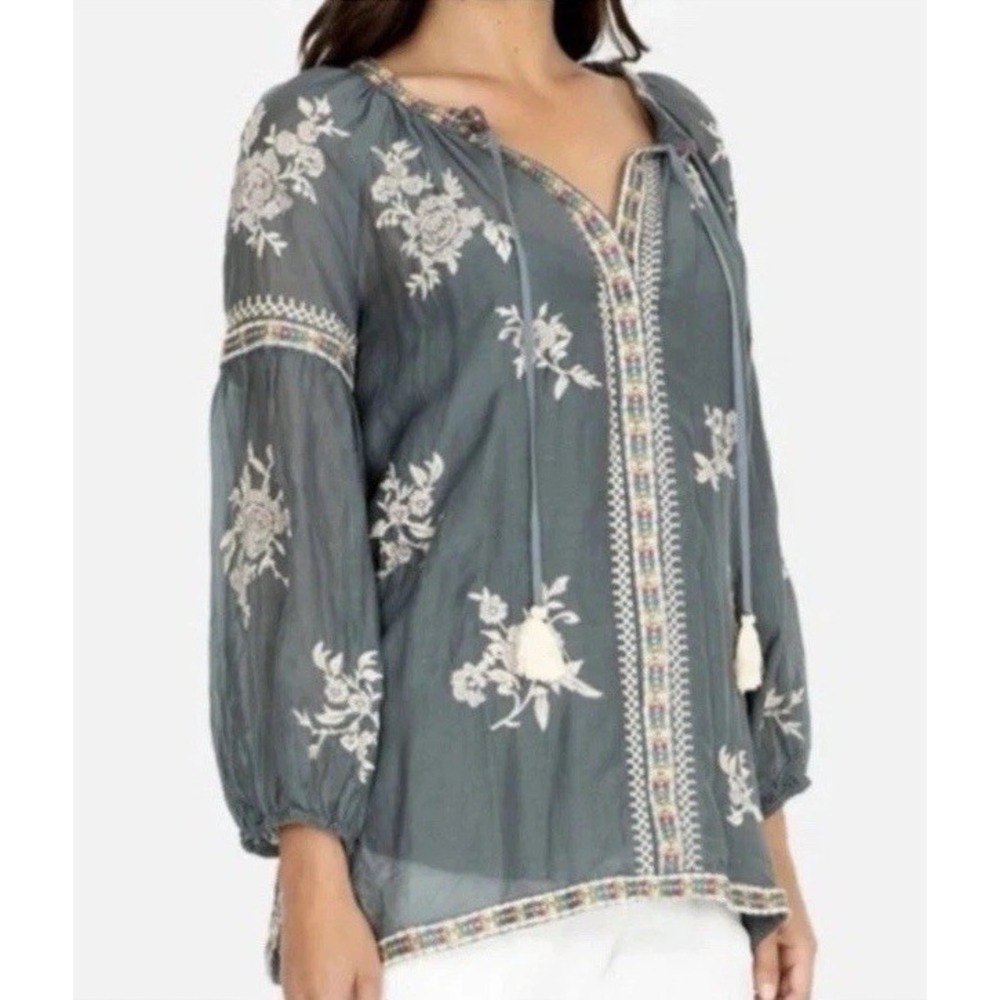 Johnny Was‎ Workshop Sophia Top Embroidered Peasant Blouse Silk Blend Sz Medium - Picture 2 of 8